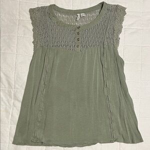 Stylish Olive Crochet Detail Blouse